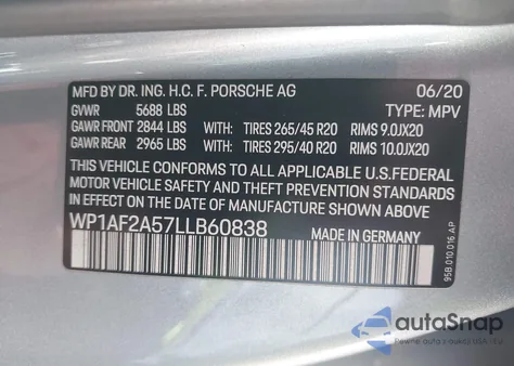 2020 Porsche Macan Turbo from USA, damaged, VIN WP1AF2A57LLB60838